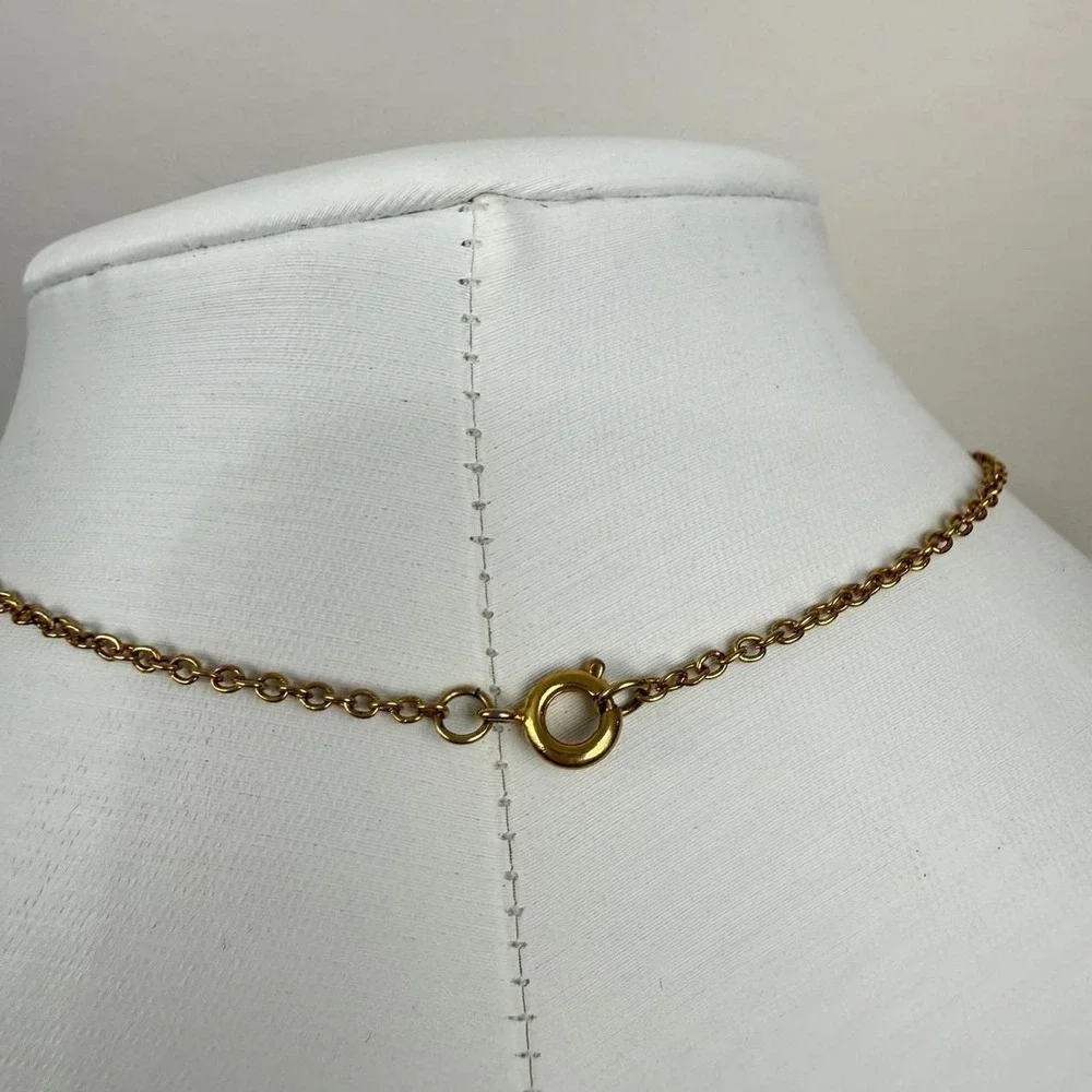 Gold Tone Necklace Oval Wheat Engraved Textured Pendant Minimalist Design